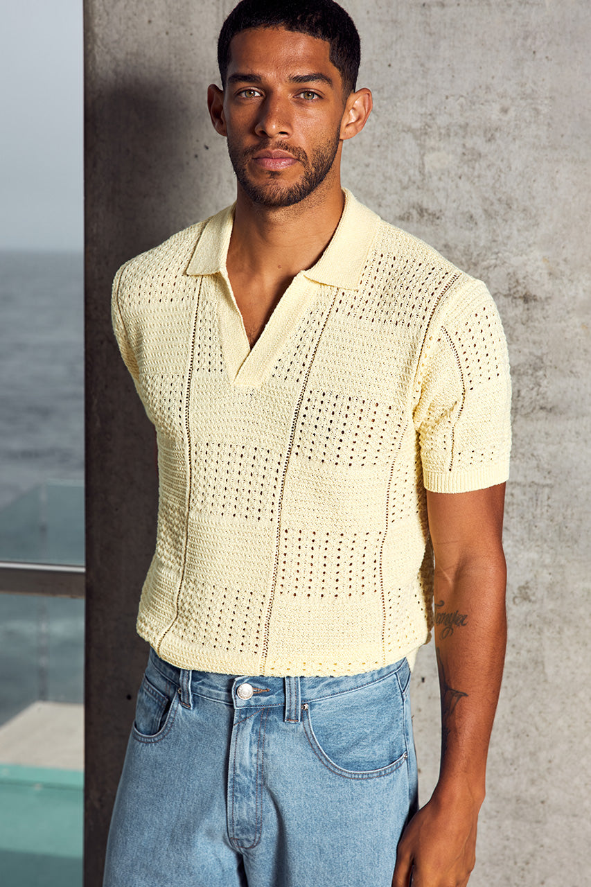 ATLAS SHORT SLEEVE POLO KNIT TOP - LEMON | Runaway The Label Australia