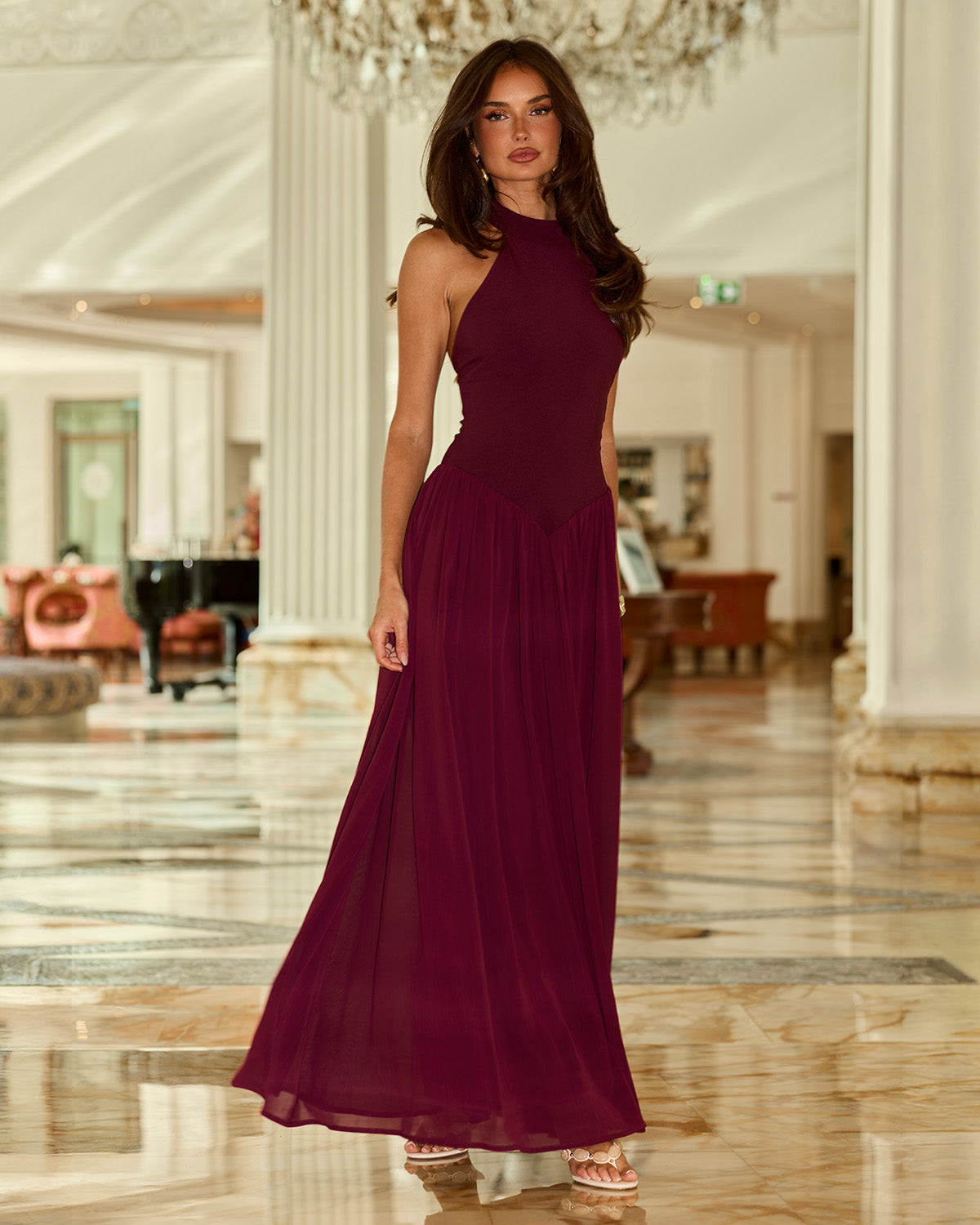 high neck maxi dress formal CALIANA - PLUM vt::Dresses::Occasion::Easter
