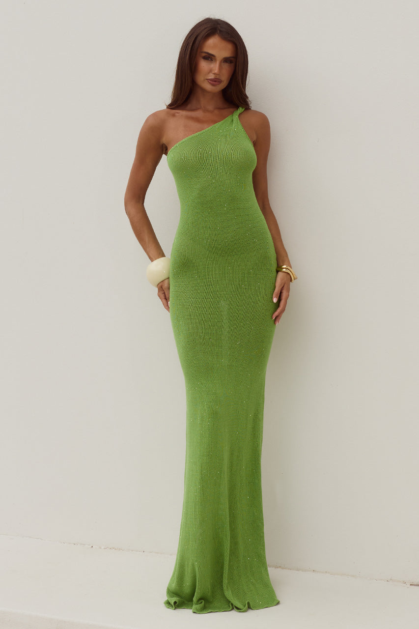 Runaway The Label Diana Asymmetric Neck Maxi Dress in Green