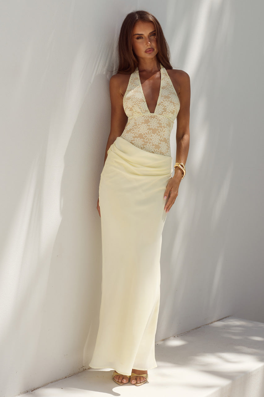 la lune ruched halter maxi dresses lemon LINA DRAPED DRESS SandieWenham
