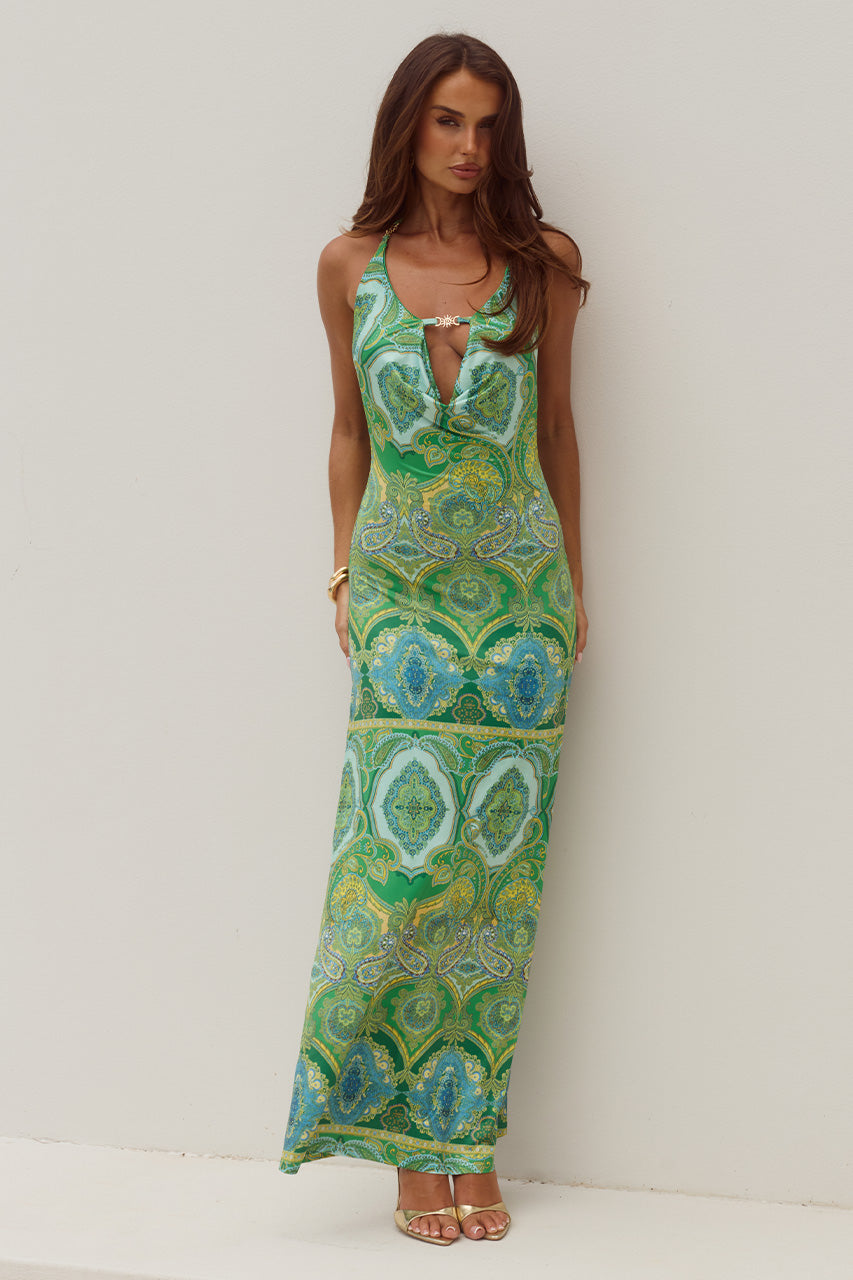 runaway the label green maxi dress LIVIA HALTER COWL long sleeve mini red dress Short A-Line Wedding-Guest Party Size Small measures 59“ Size:18.5 37