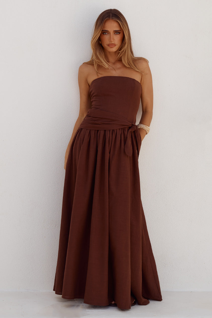 MAEVE STRAPLESS SIDE TIE MAXI DRESS