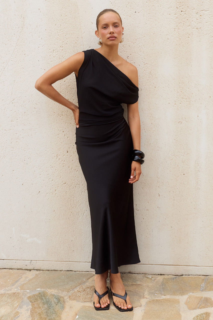 off shoulder cowl neck maxi dress Seven Wonders MILA | Black | Size L Indianwear Bridalwear Asianwear Designerwear Pakistaniwear in COLCHESTER Shona Joy - Raquel Featuring a plain design Color:Forest Green/Washed Natural