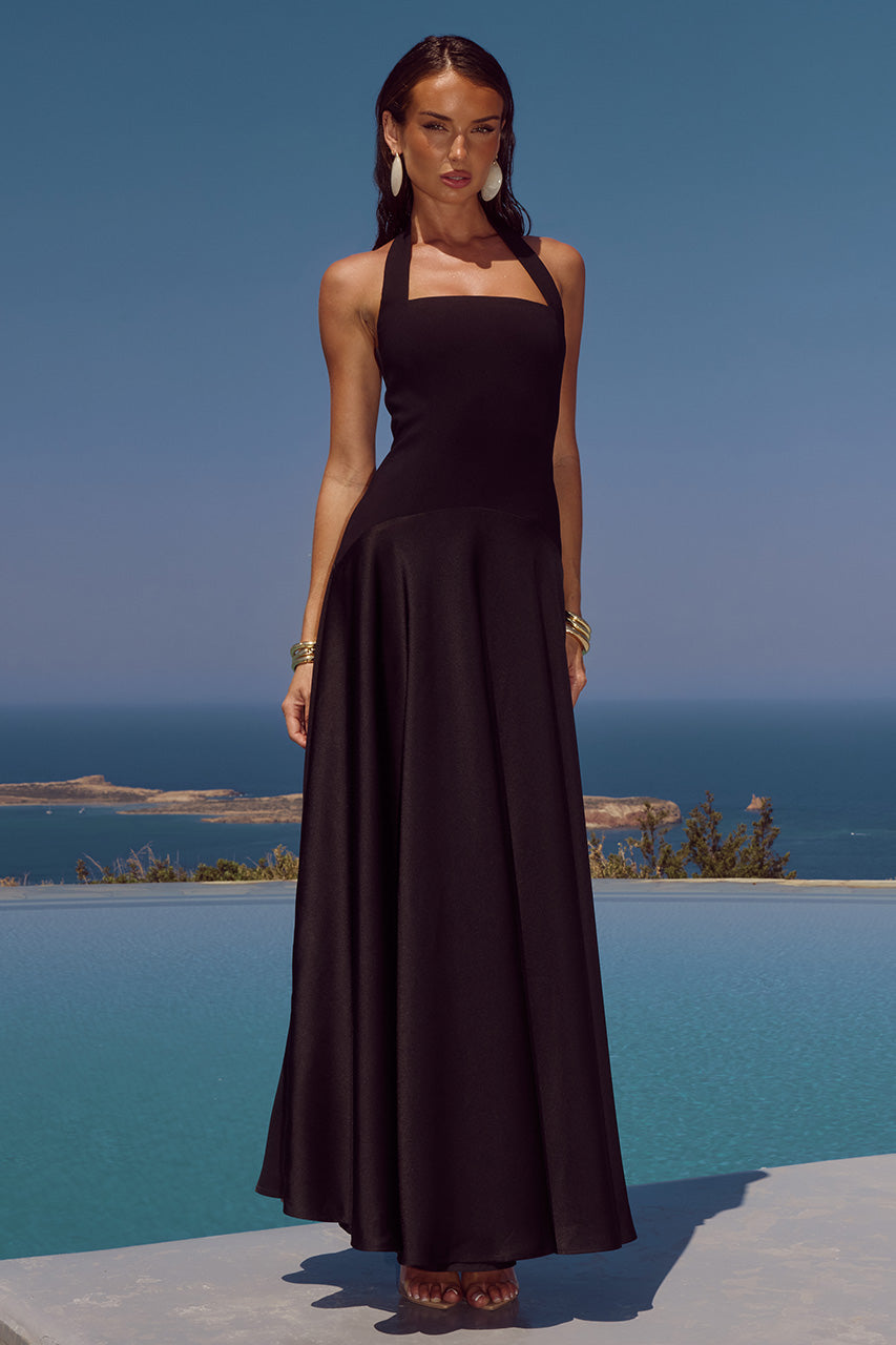 ODINA SQUARE NECK MAXI DRESS - Black