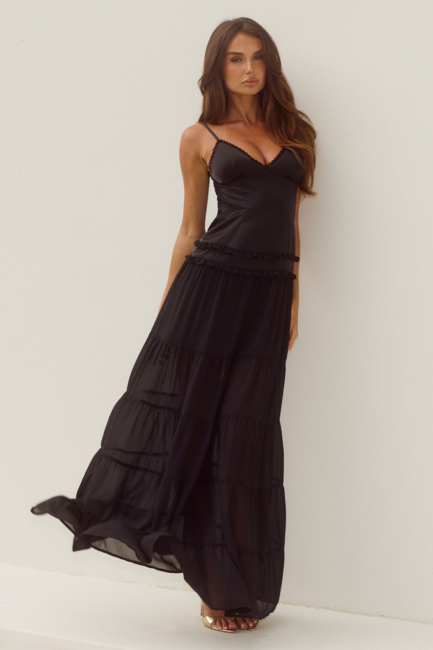 ROSETTA BACKLESS TIERED MAXI DRESS