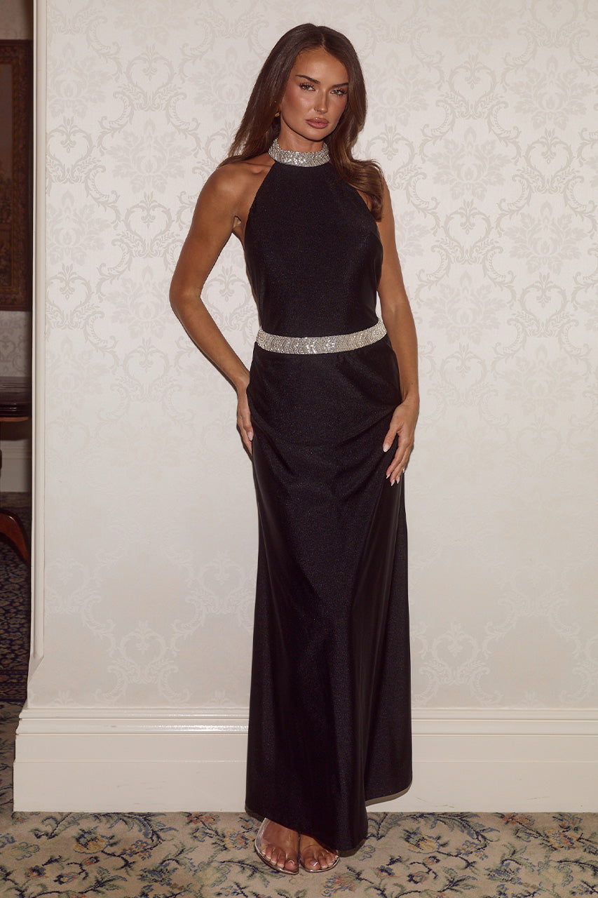 SORREL HALTER OPEN BACK MAXI DRESS - BLACK | Runaway The Label
