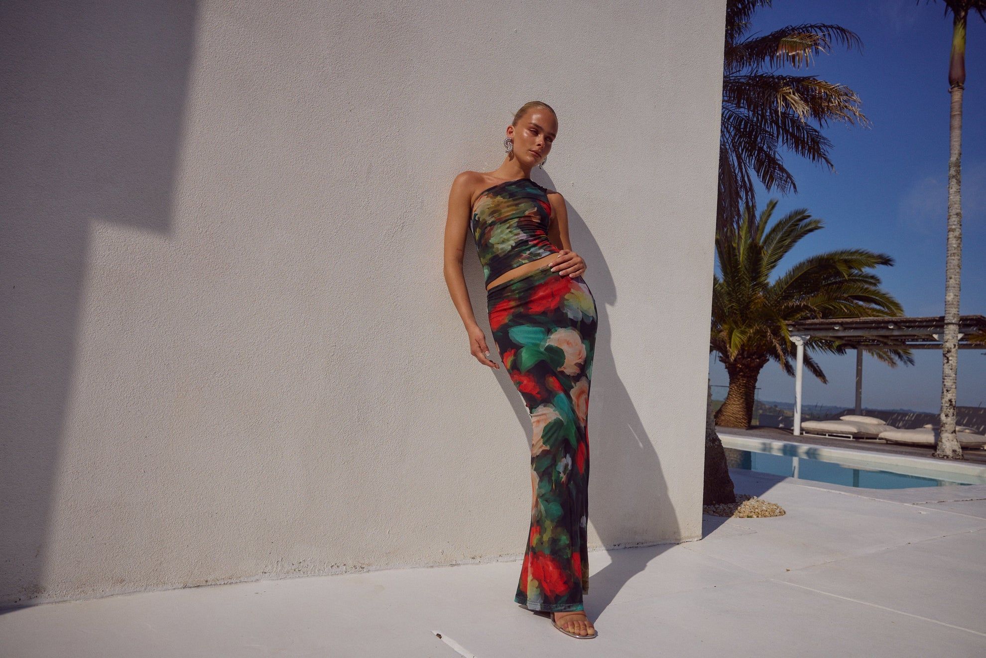 Woman in floral matching set