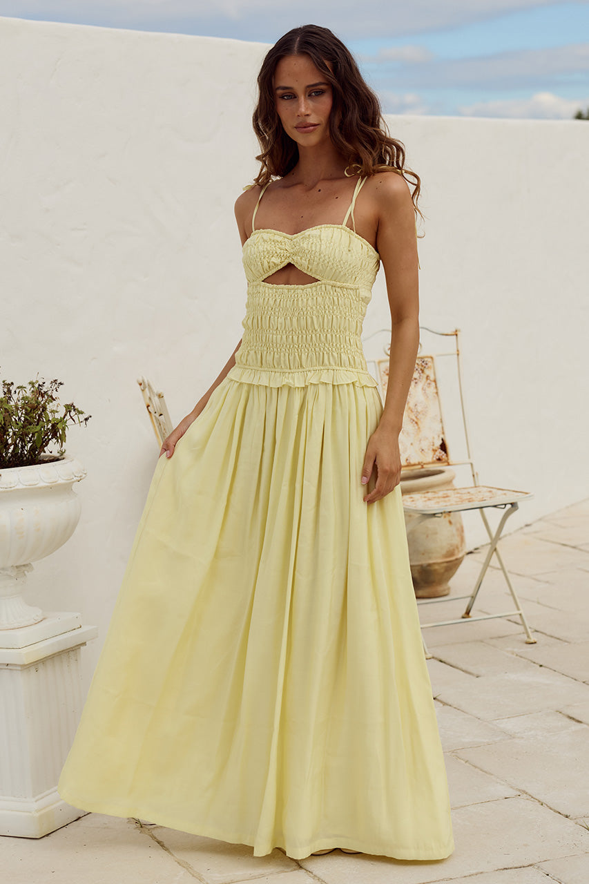 ADDISON RUCHED BODY MAXI DRESS - BUTTER