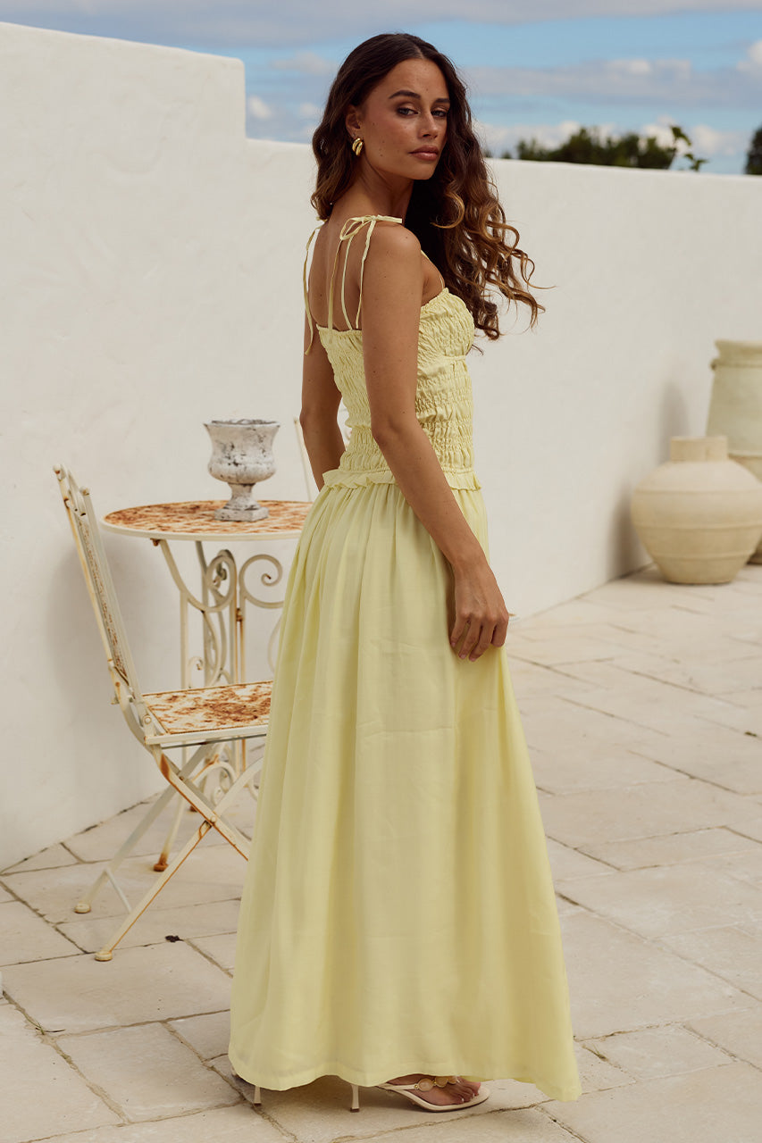 ADDISON RUCHED BODY MAXI DRESS - BUTTER