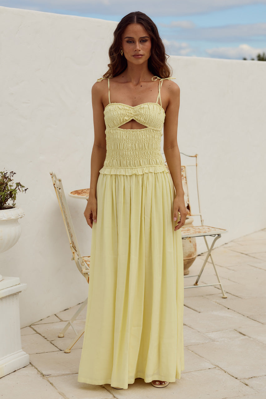 ADDISON RUCHED BODY MAXI DRESS - BUTTER