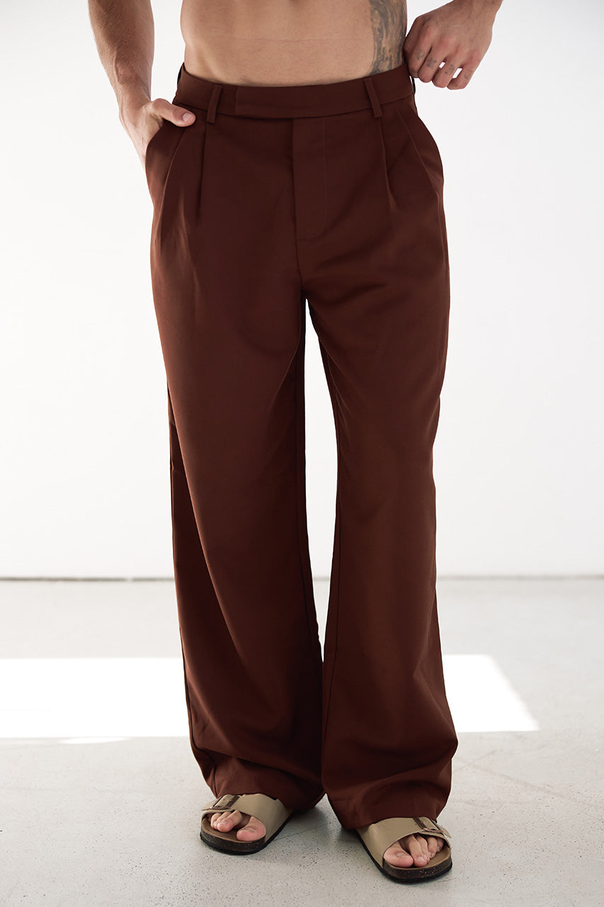 ALESSIO WIDE LEG TAILORED PANT - CHOCOLATE