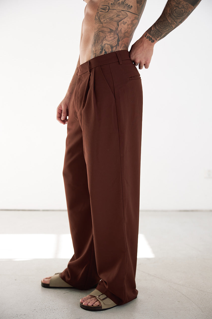 ALESSIO WIDE LEG TAILORED PANT - CHOCOLATE