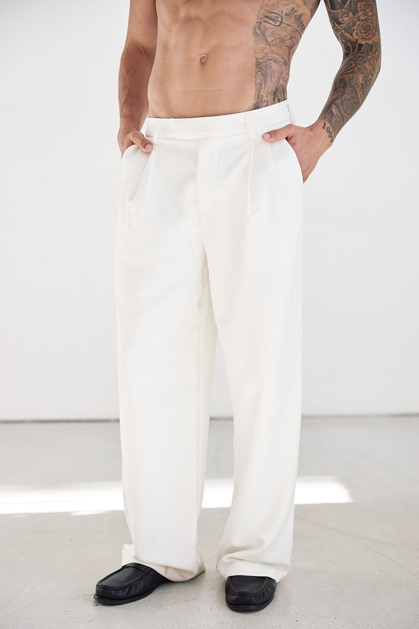 ALESSIO WIDE LEG TAILORED PANT - CREAM