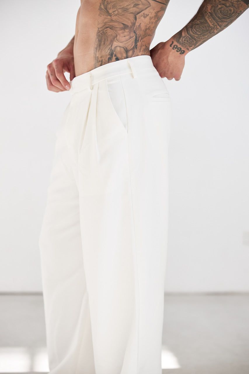 ALESSIO WIDE LEG TAILORED PANT - CREAM