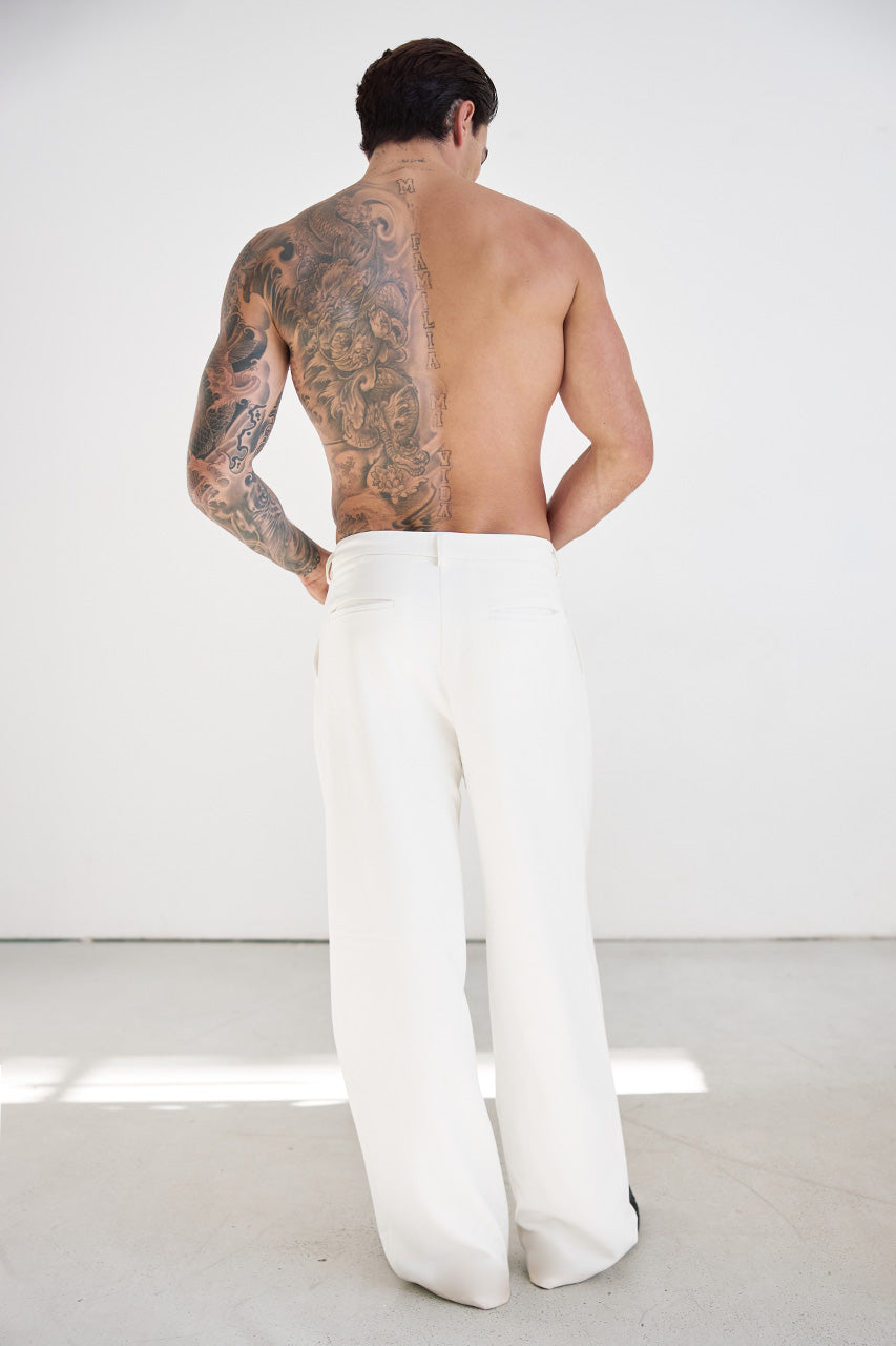 ALESSIO WIDE LEG TAILORED PANT - CREAM