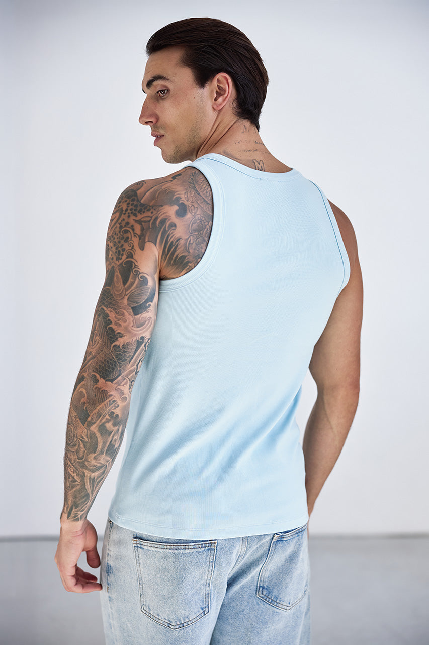 ALFIE RIBBED SINGLET - SKY BLUE
