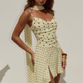 ALORA SCOOP NECK MINI DRESS - LEMON/CHOC POLKA