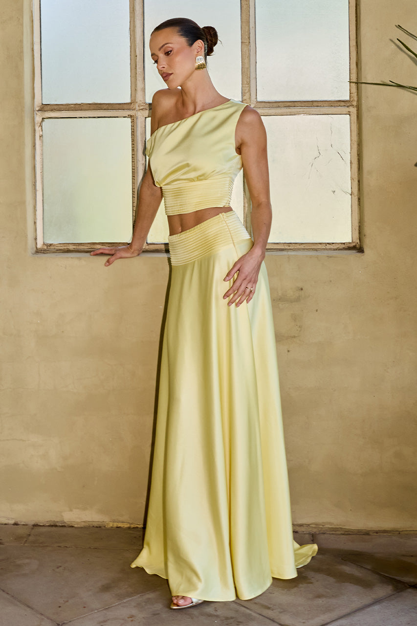 AMADINE PANELLED TRAIN MAXI SKIRT - LEMON