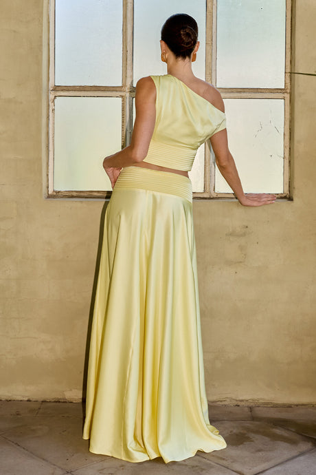 AMADINE PANELLED TRAIN MAXI SKIRT - LEMON