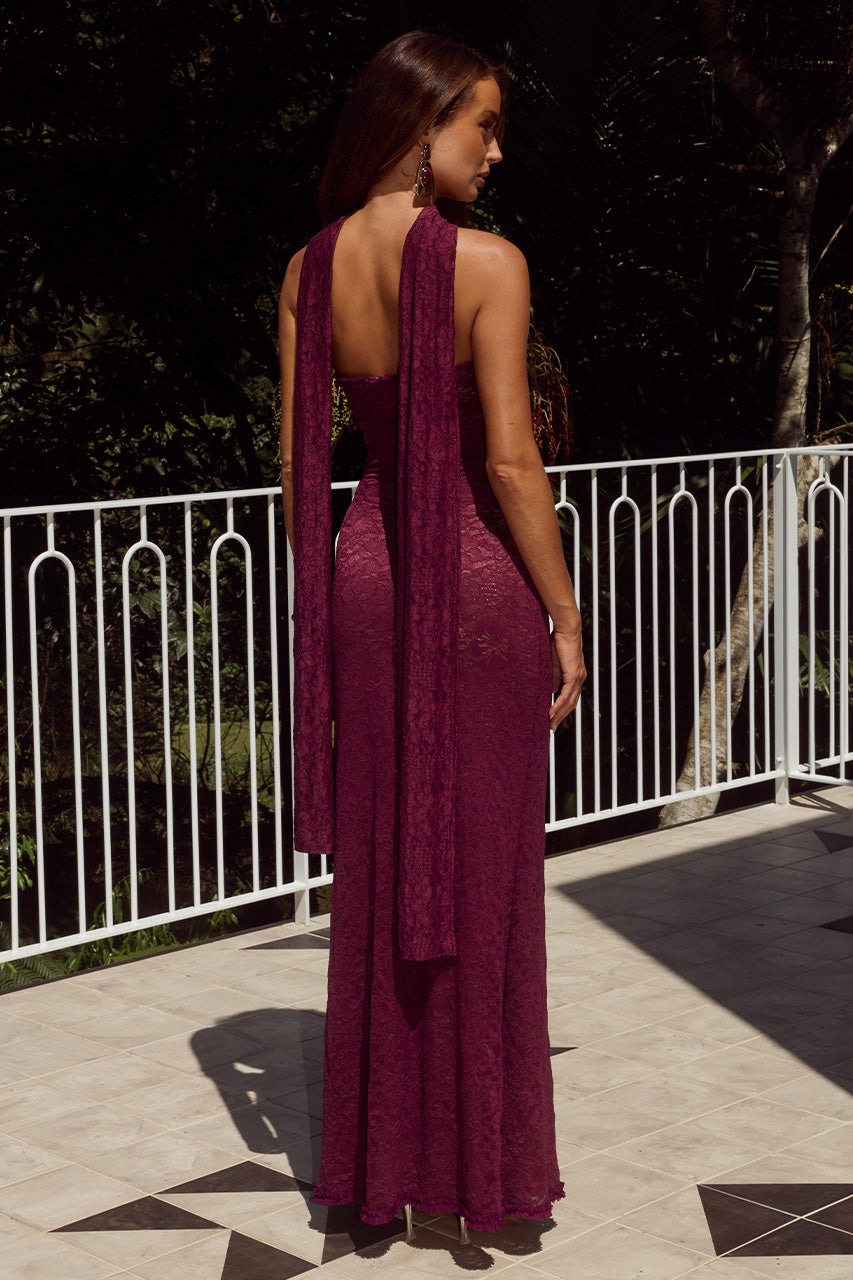 AMANA STRAPLESS SCARF MAXI DRESS - WINE