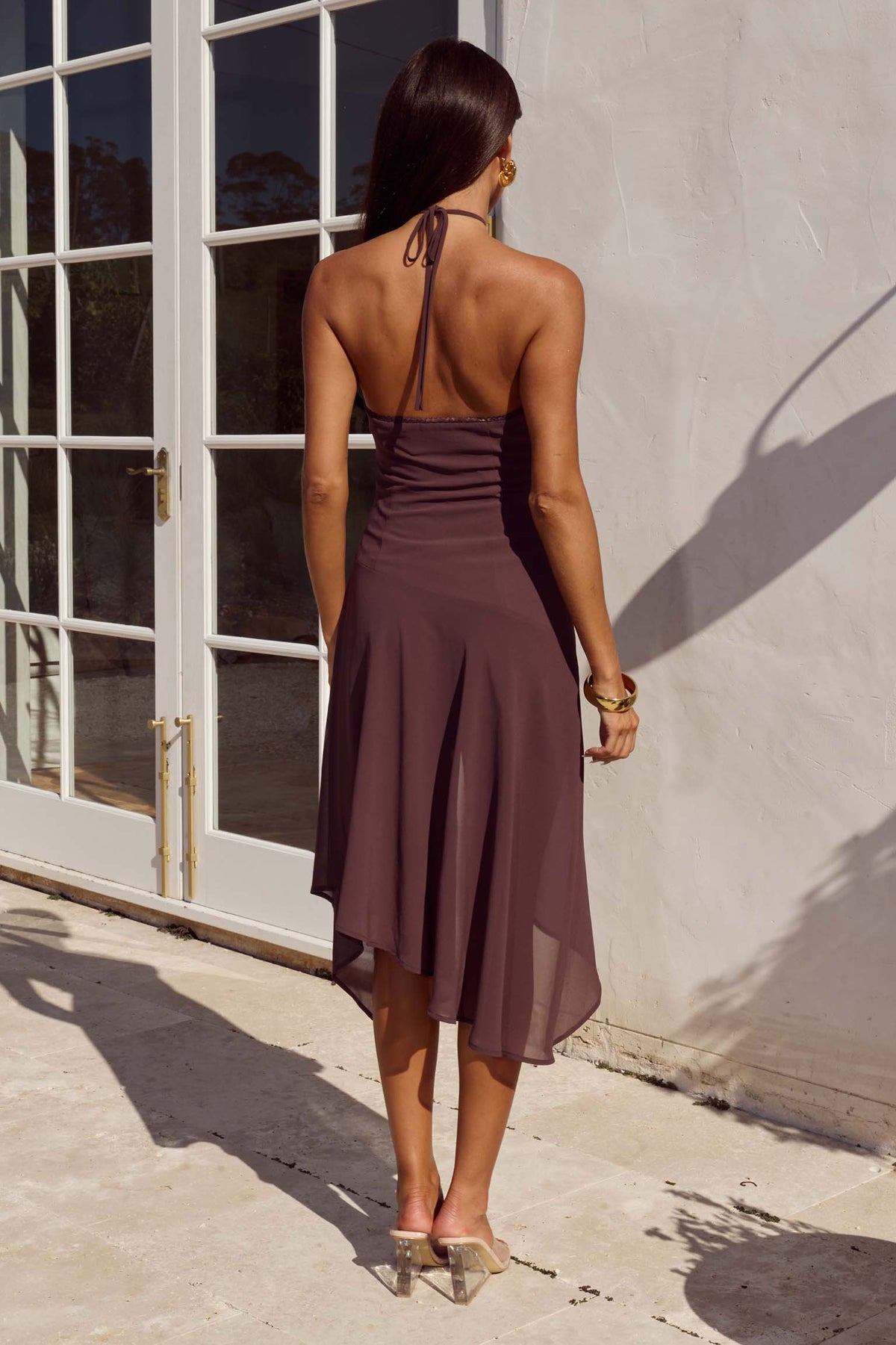 ANGELINE HANDKERCHIEF MINI DRESS - CHOCOLATE
