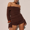 ANNELIESE OFF SHOULDER KNIT TOP - CHOCOLATE