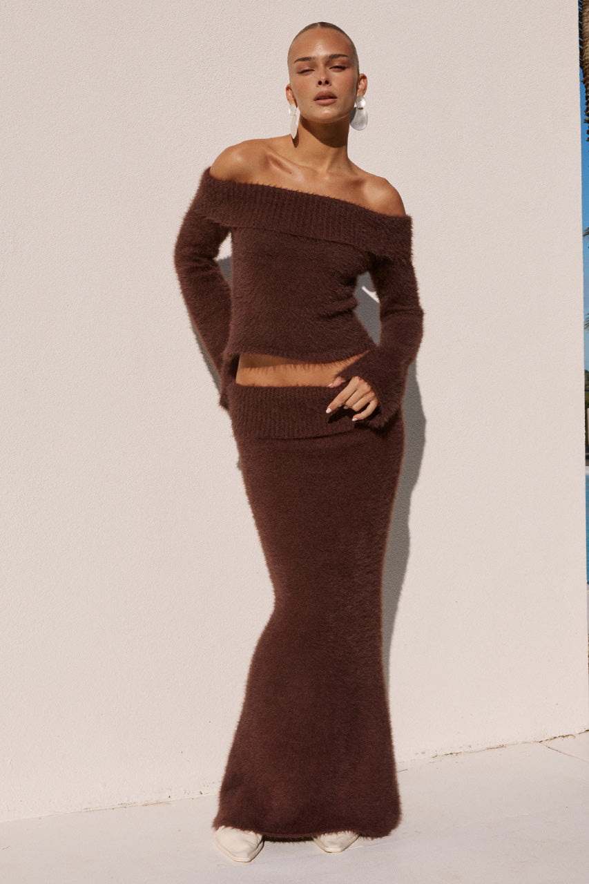 ANNELIESE KNIT MAXI SKIRT - CHOCOLATE