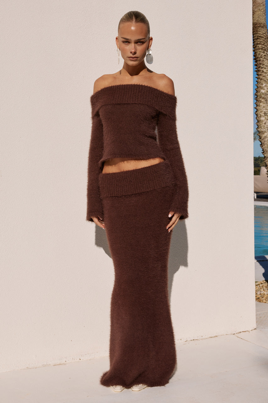 ANNELIESE KNIT MAXI SKIRT - CHOCOLATE
