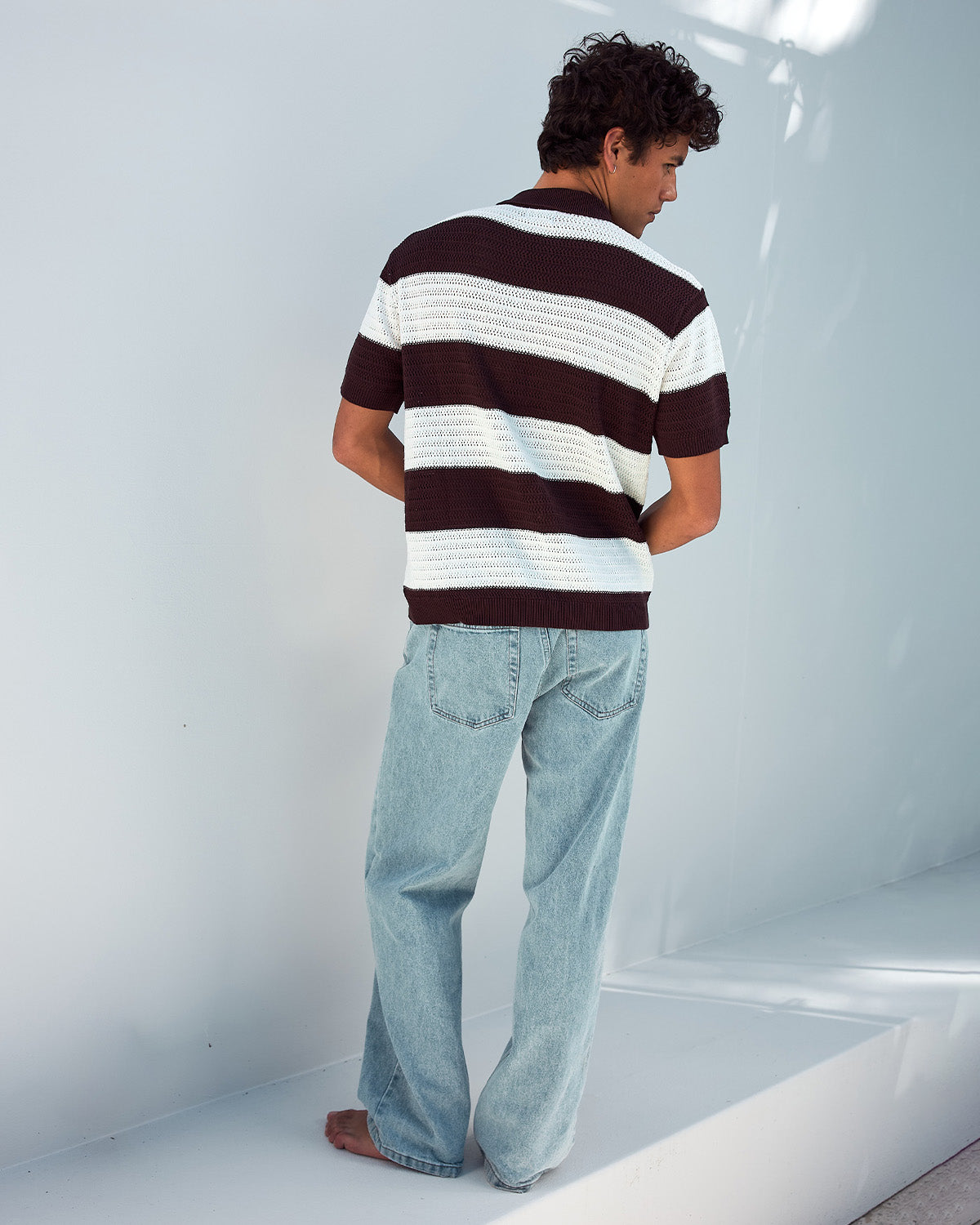 ANTONY ZIP POLO KNIT TOP - CHOCOLATE/SAND