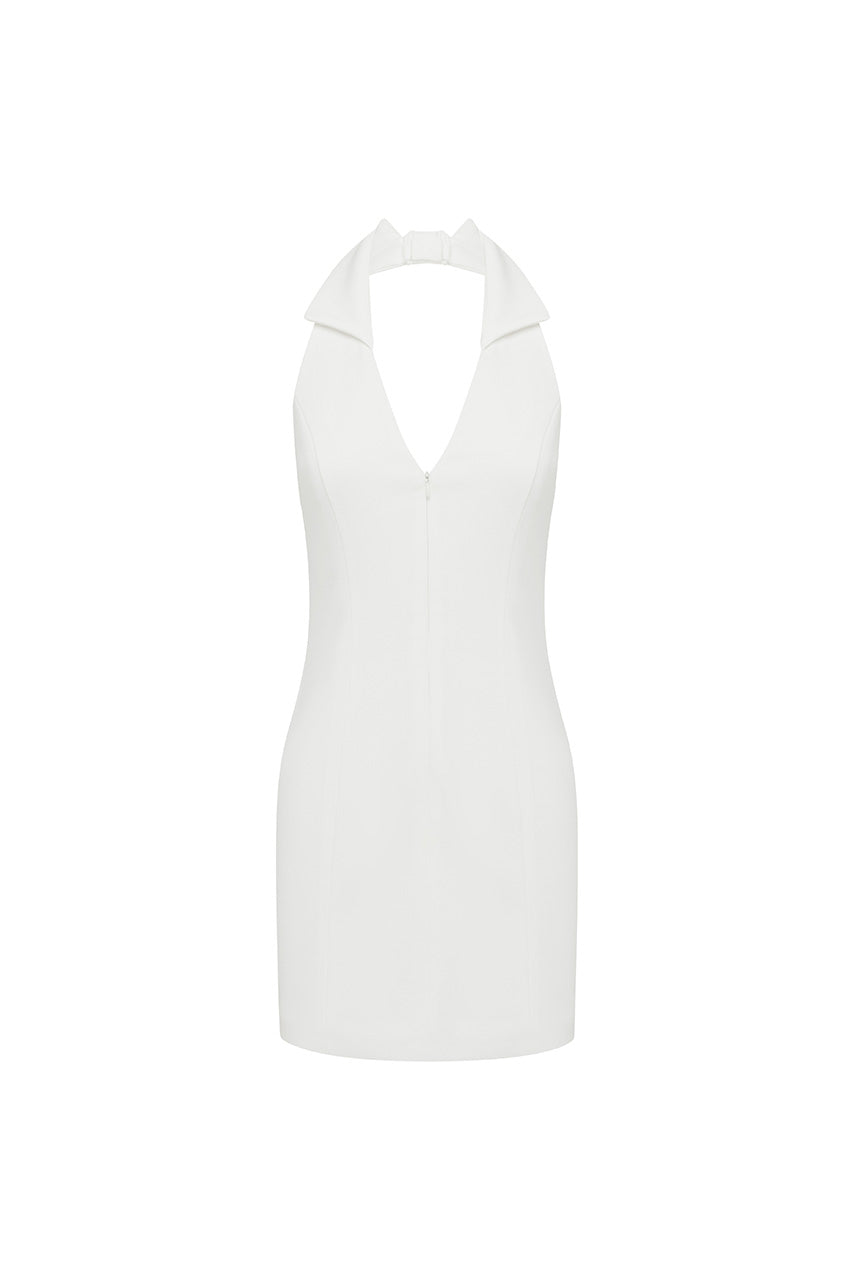 ARCHER COLLAR ZIP FRONT MINI DRESS - WHITE