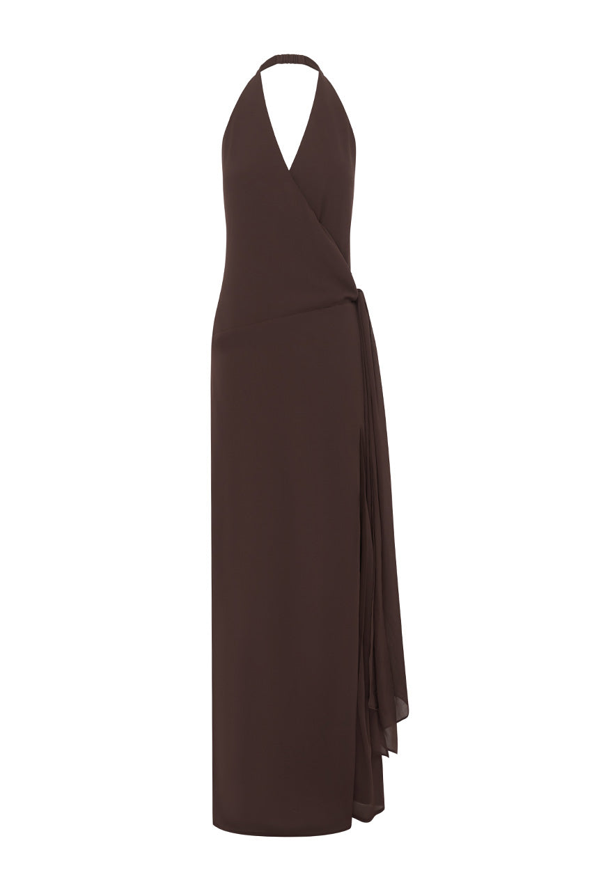 ARLOWE  FAUX WRAP MAXI DRESS - CHOCOLATE