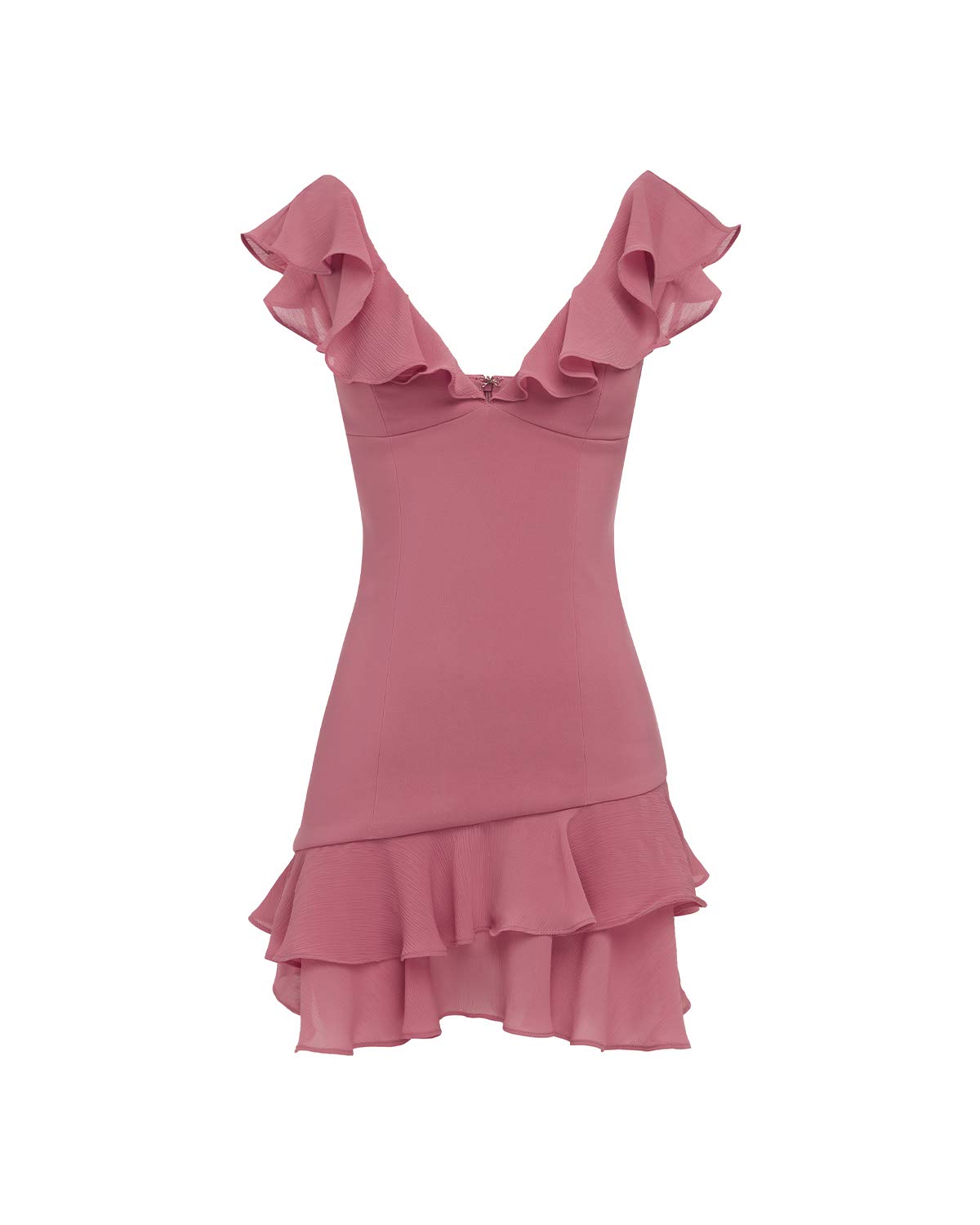 ARMELLO V NECK FRILL MINI DRESS - BLUSH