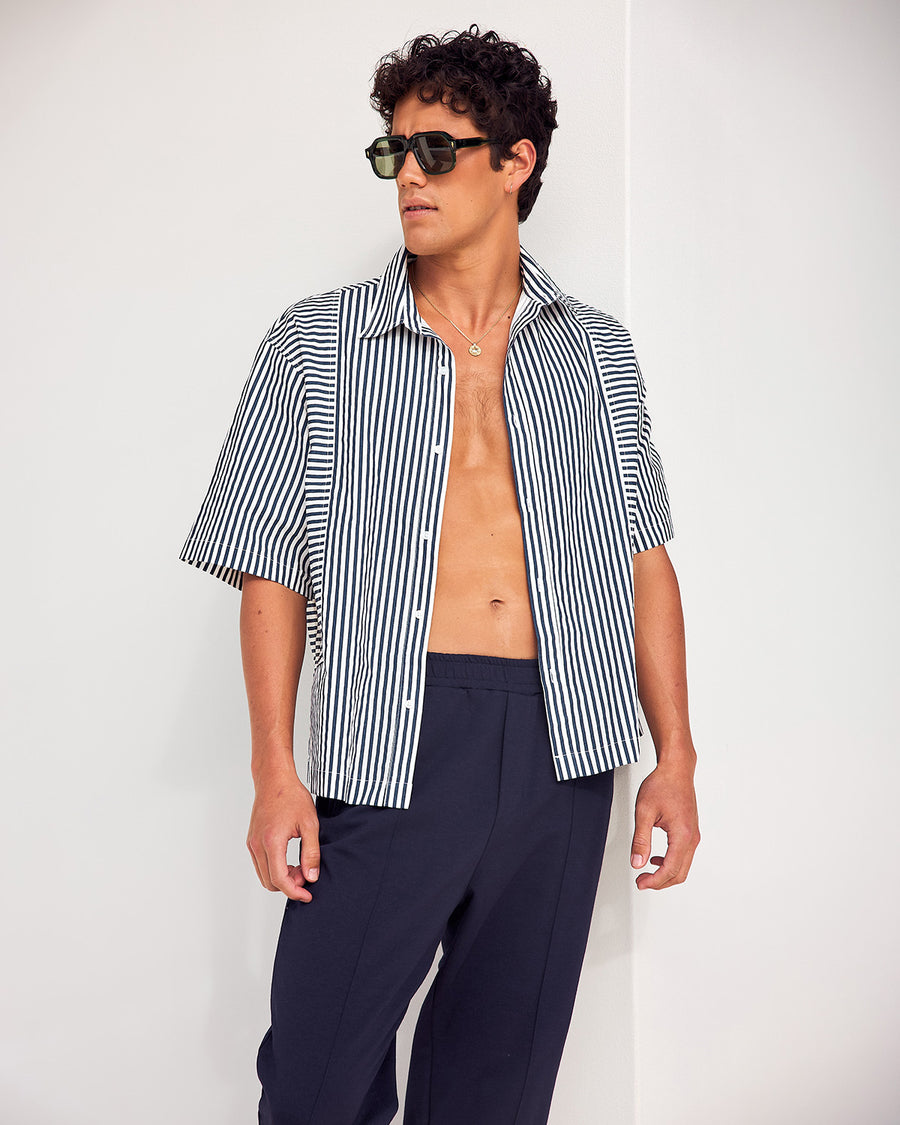 ARTEM SHORT SLEEVE SHIRT - WHITE/NAVY STRIPE