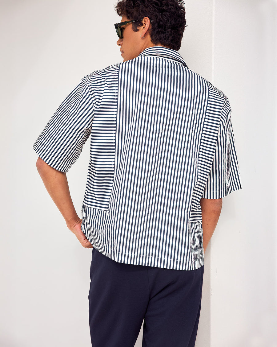 ARTEM SHORT SLEEVE SHIRT - WHITE/NAVY STRIPE