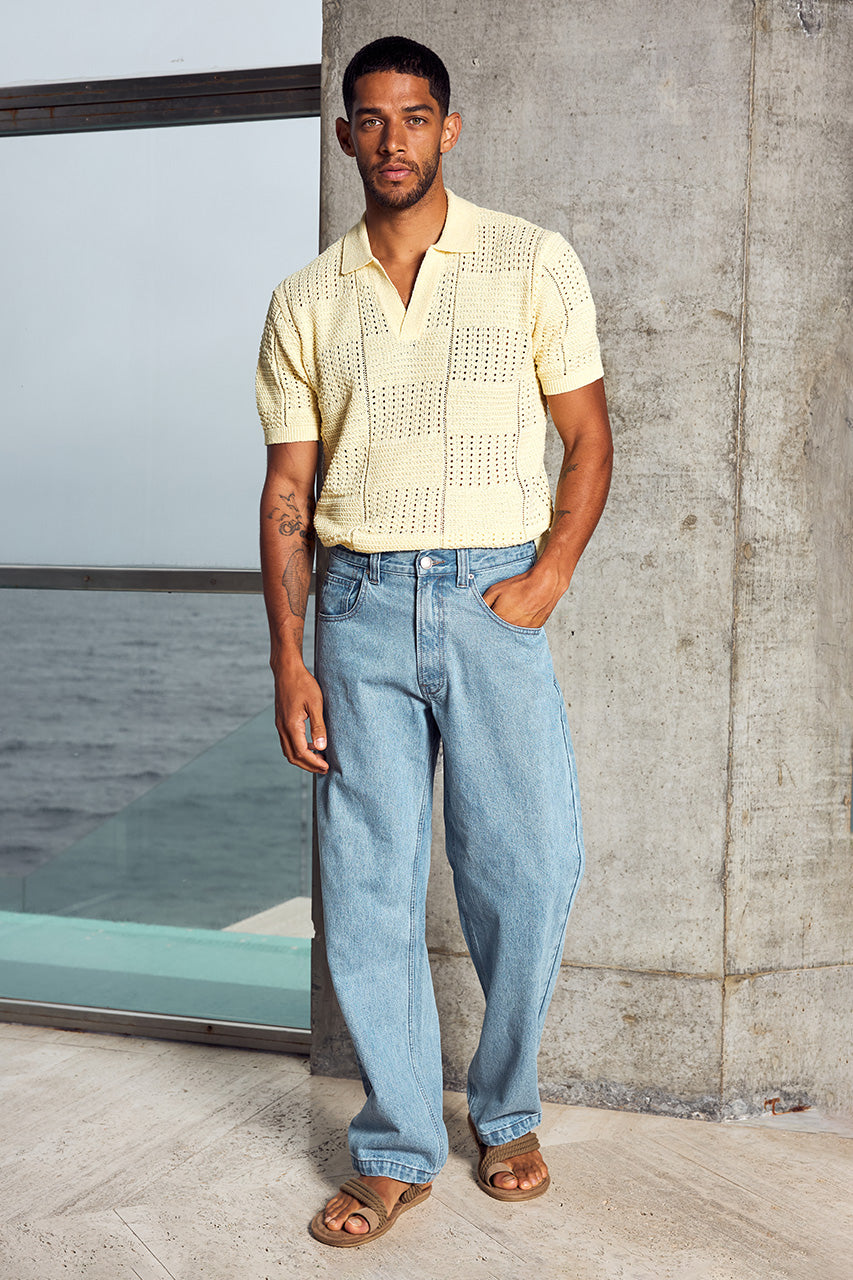 ATLAS SHORT SLEEVE POLO KNIT TOP - LEMON | Runaway The Label