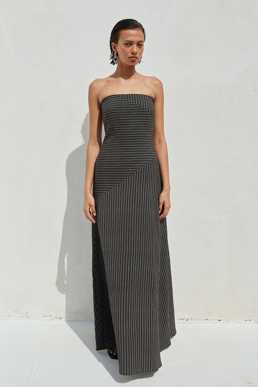 AUREA MAXI DRESS - BLACK PINSTRIPE - AUREAMAXIDRESSBLACKPINSTRIPE