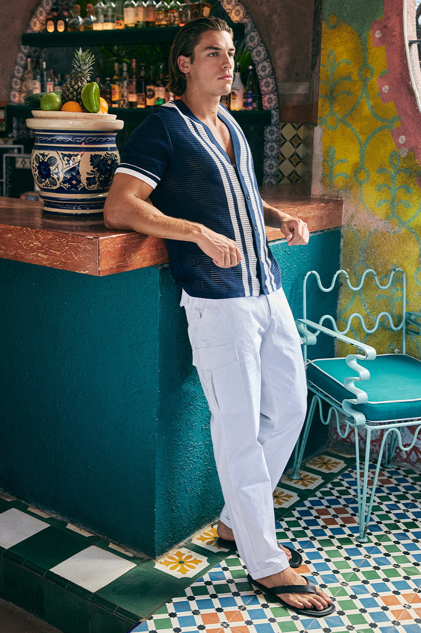 BENNET SHORT SLEEVE KNIT SHIRT - NAVY/WHITE