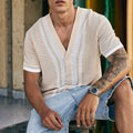 BENNET SHORT SLEEVE KNIT SHIRT - SAND/WHITE