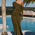 BIANCA ONE SHOULDER MAXI DRESS - ARMY GREEN