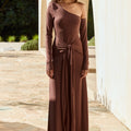 BIANCA ONE SHOULDER MAXI DRESS - CHOCOLATE