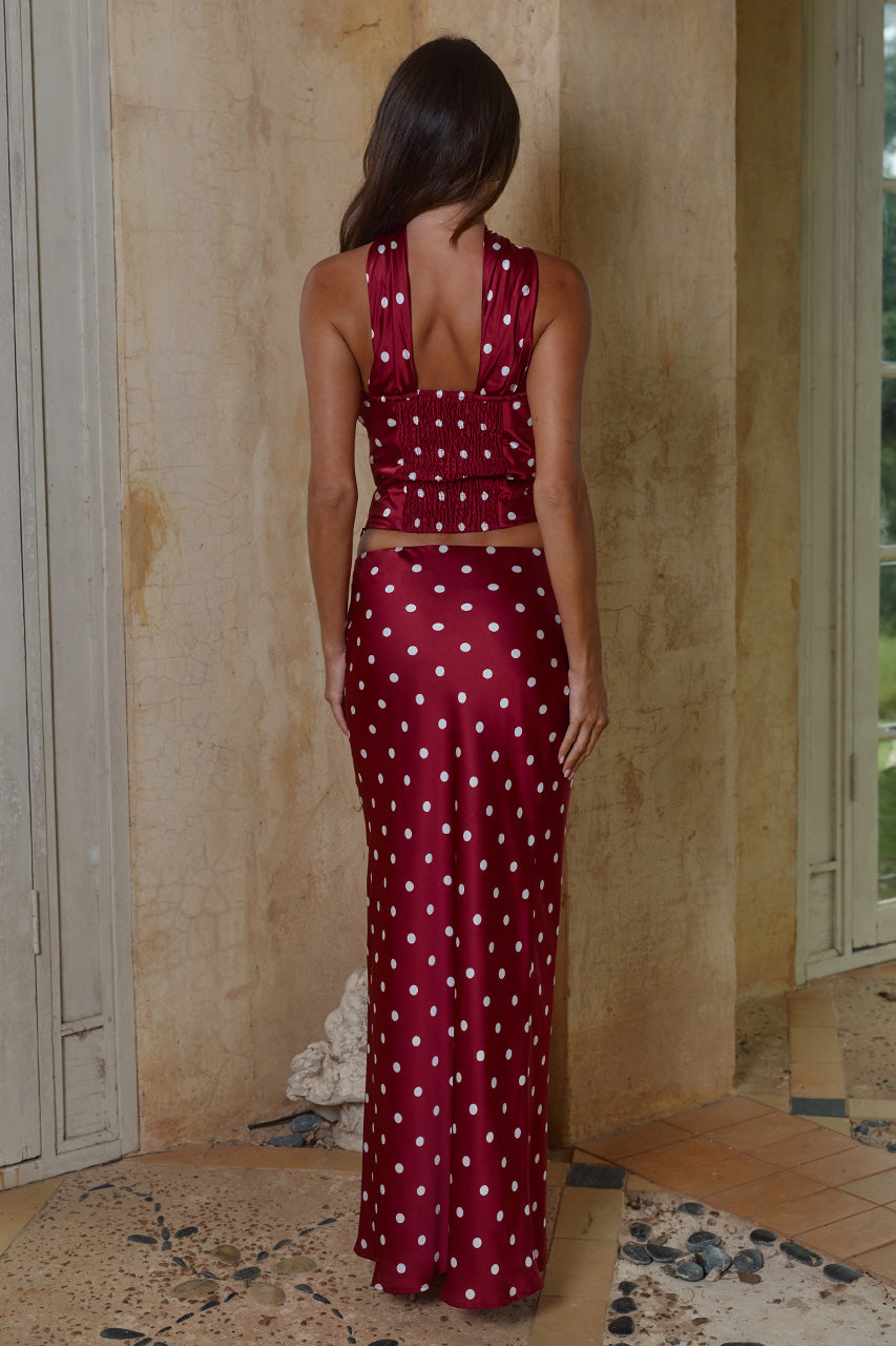BLAINE LOW WAIST MAXI SKIRT - CHERRY/WHITE POLKA