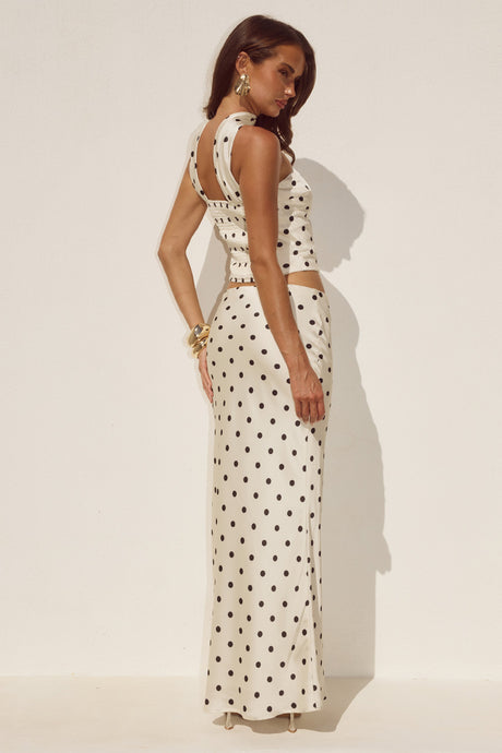 BLAINE REVERSE HALTER TOP - CREAM/BLACK POLKA