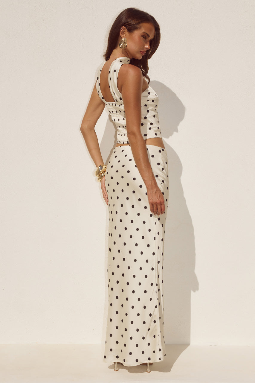 BLAINE REVERSE HALTER TOP - CREAM/BLACK POLKA