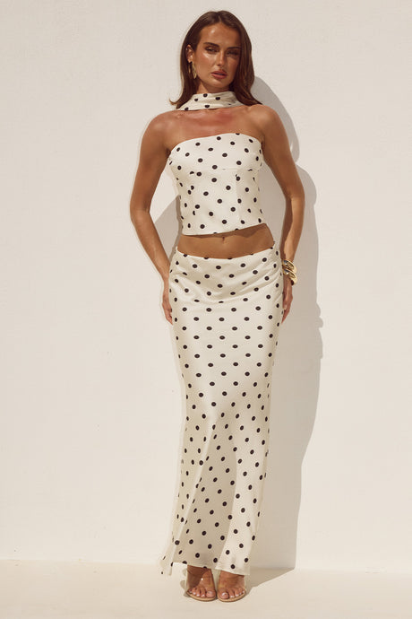 BLAINE LOW WAIST MAXI SKIRT - CREAM/BLACK POLKA