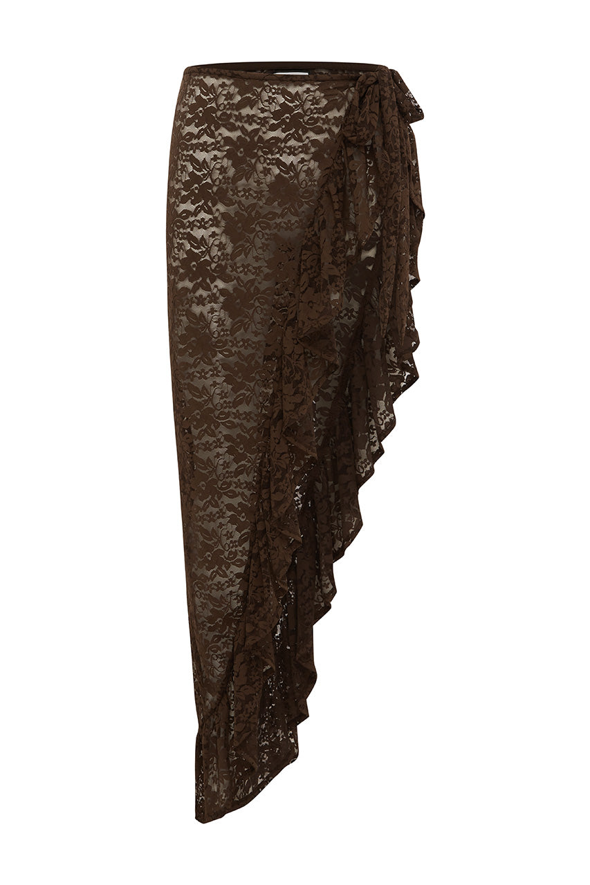 BRIANA WRAP WAVY HEM MAXI SKIRT - CHOCOLATE