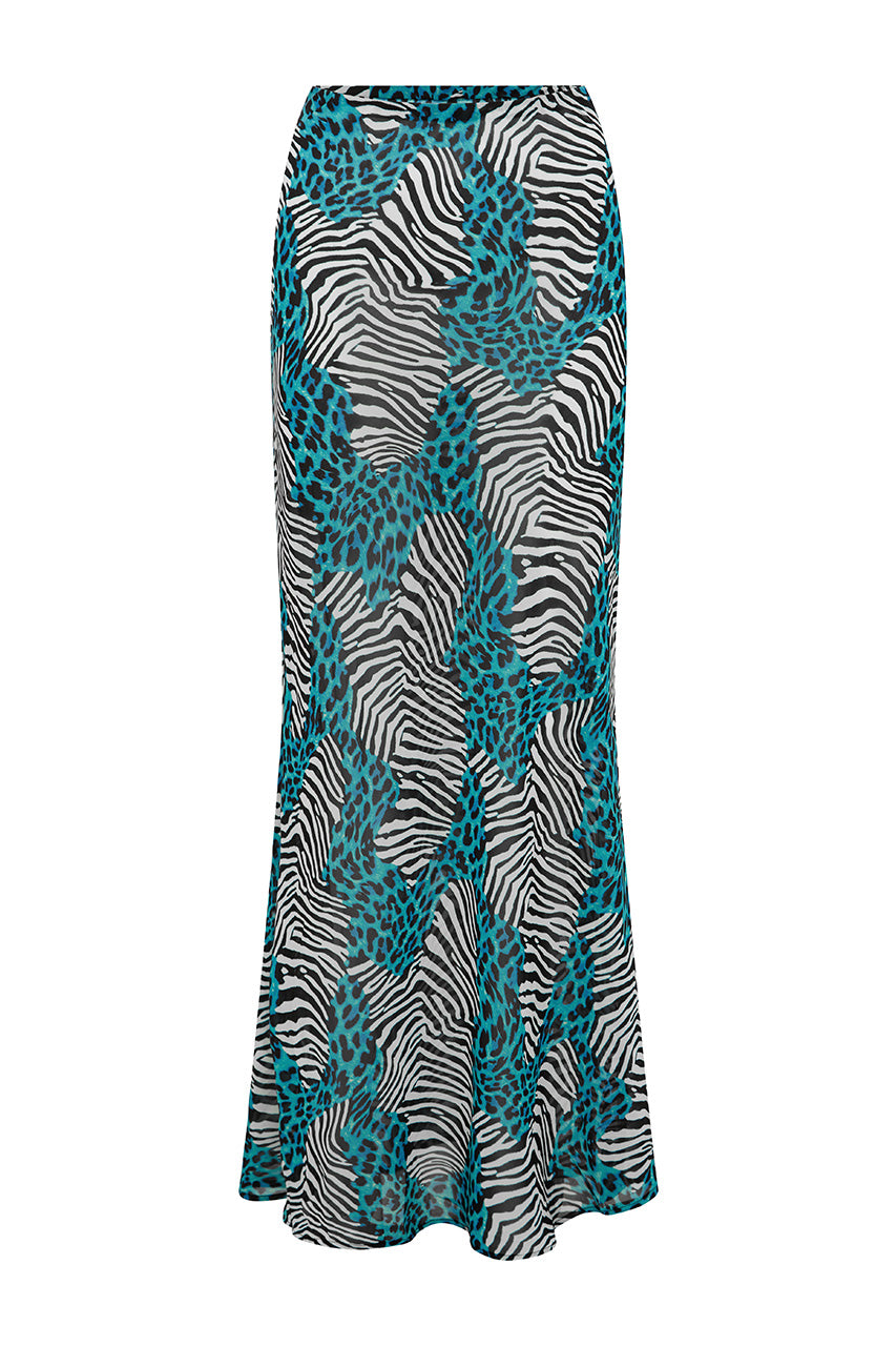 CYRUS LOW WAIST SHEER MAXI SKIRT - DANTE TEAL