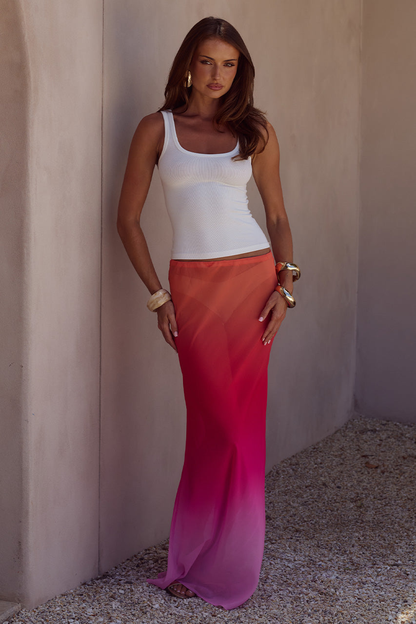 CYRUS LOW WAIST SHEER MAXI SKIRT - TROPICALE OMBRE