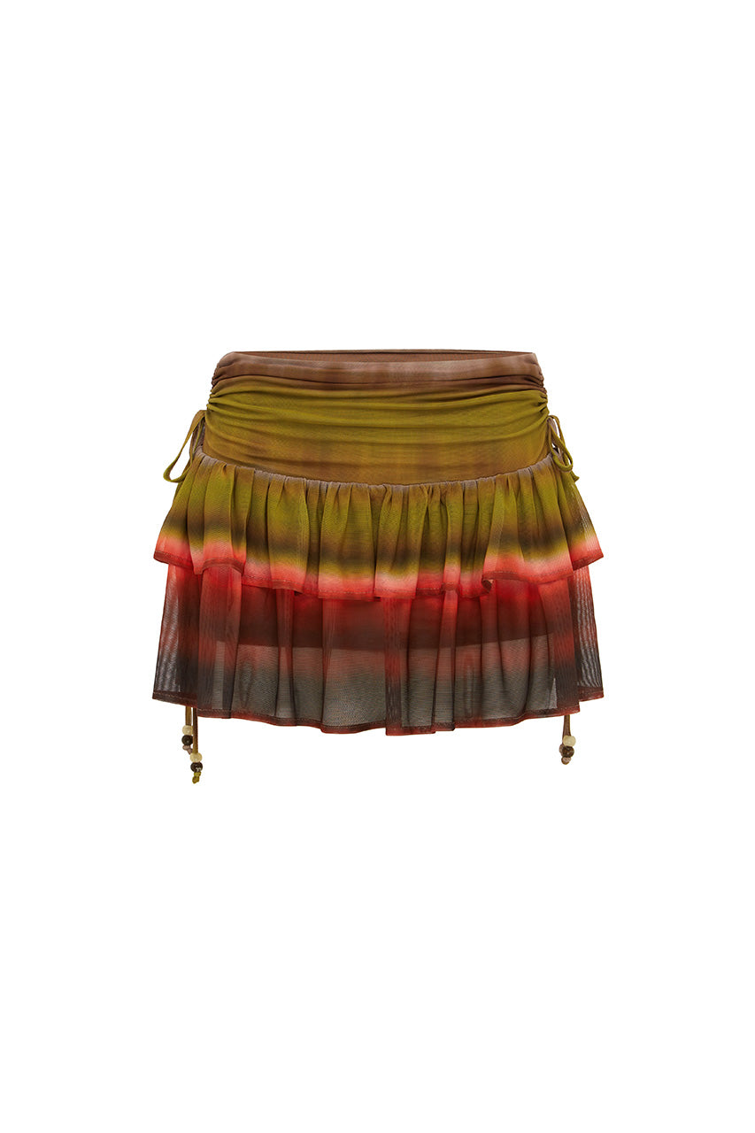 DANIELLA RUCHED RUFFLE MINI SKIRT - ANABELL RED