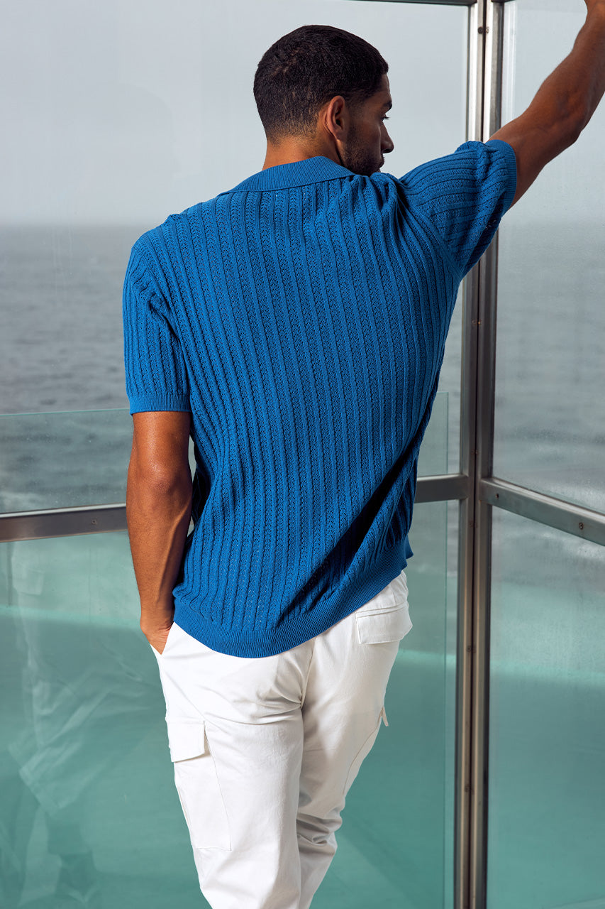 DANTE TEXTURED POLO KNIT TOP - ROYAL BLUE