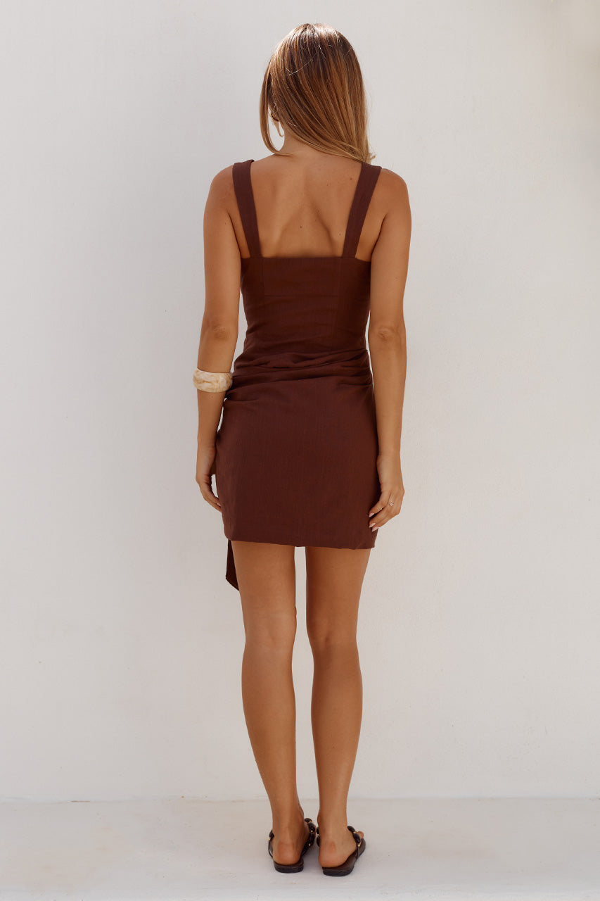 DELIA SQUARE NECK MINI DRESS - CHOCOLATE